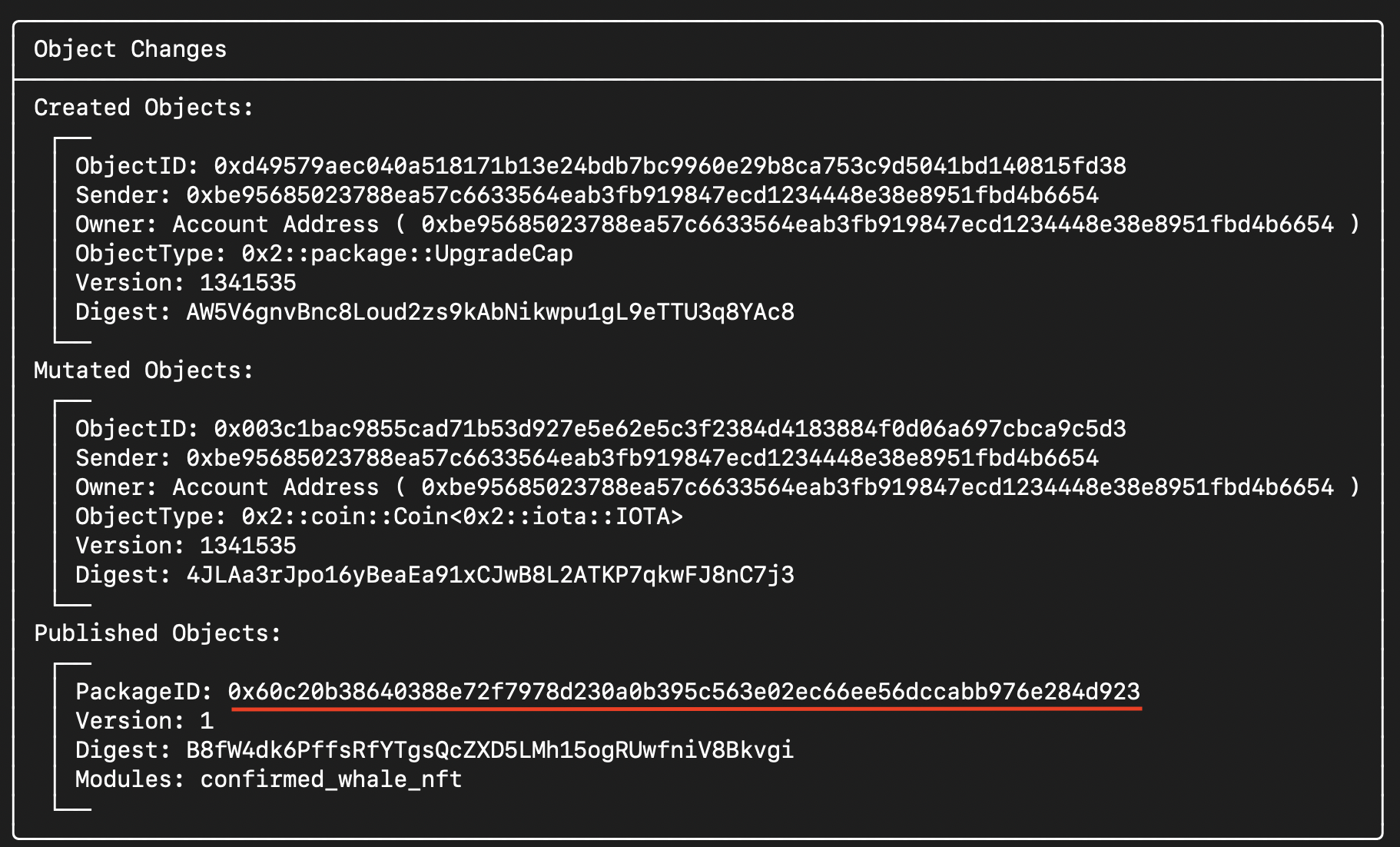 PackageID in command output